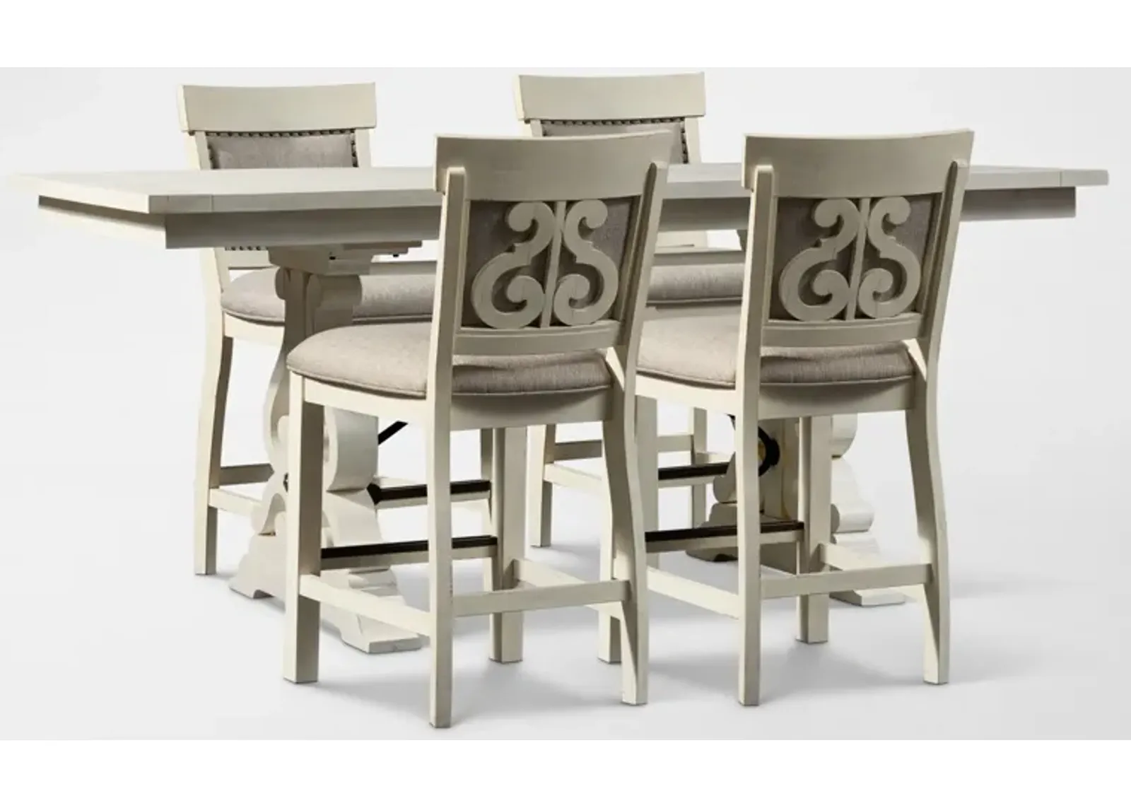 Charthouse Counter-Height Dining Table and 4 Upholstered Stools - Alabaster