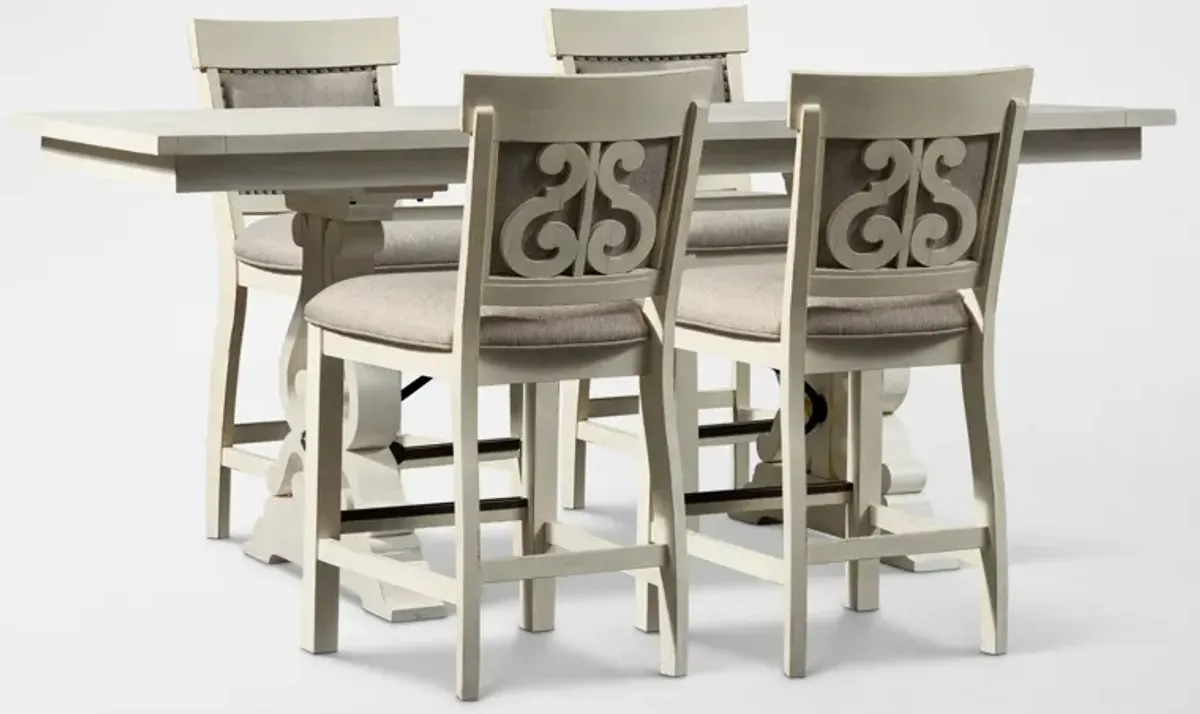 Charthouse Counter-Height Dining Table and 4 Upholstered Stools - Alabaster