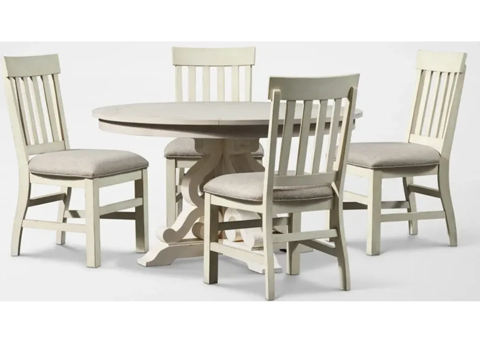 Charthouse Round Dining Table and 4 Dining Chairs - Alabaster