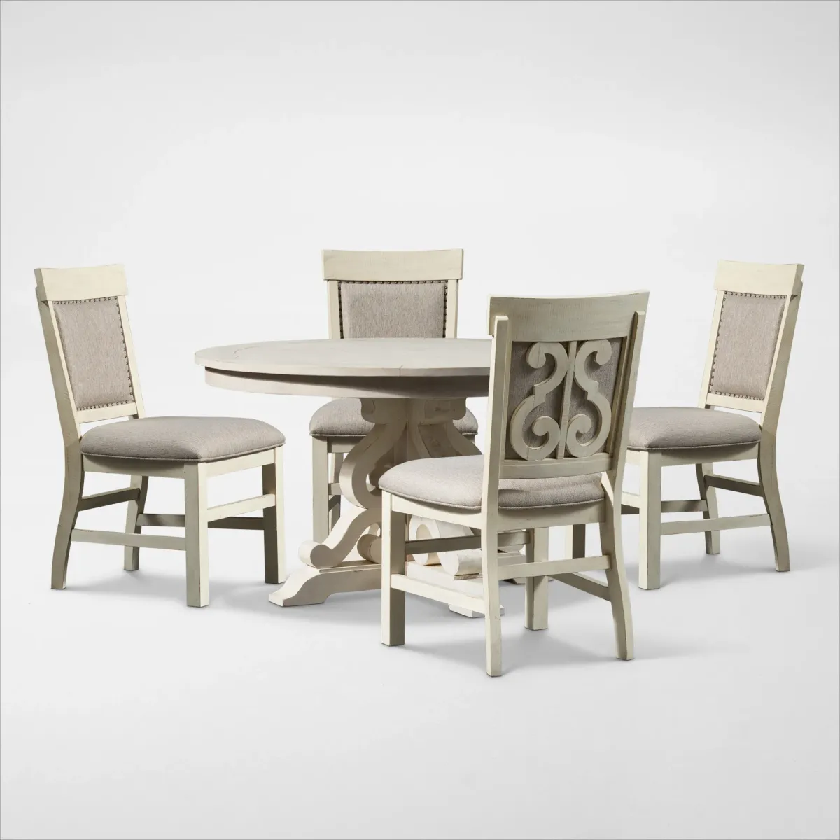 Charthouse Round Dining Table and 4 Upholstered Dining Chairs - Alabaster