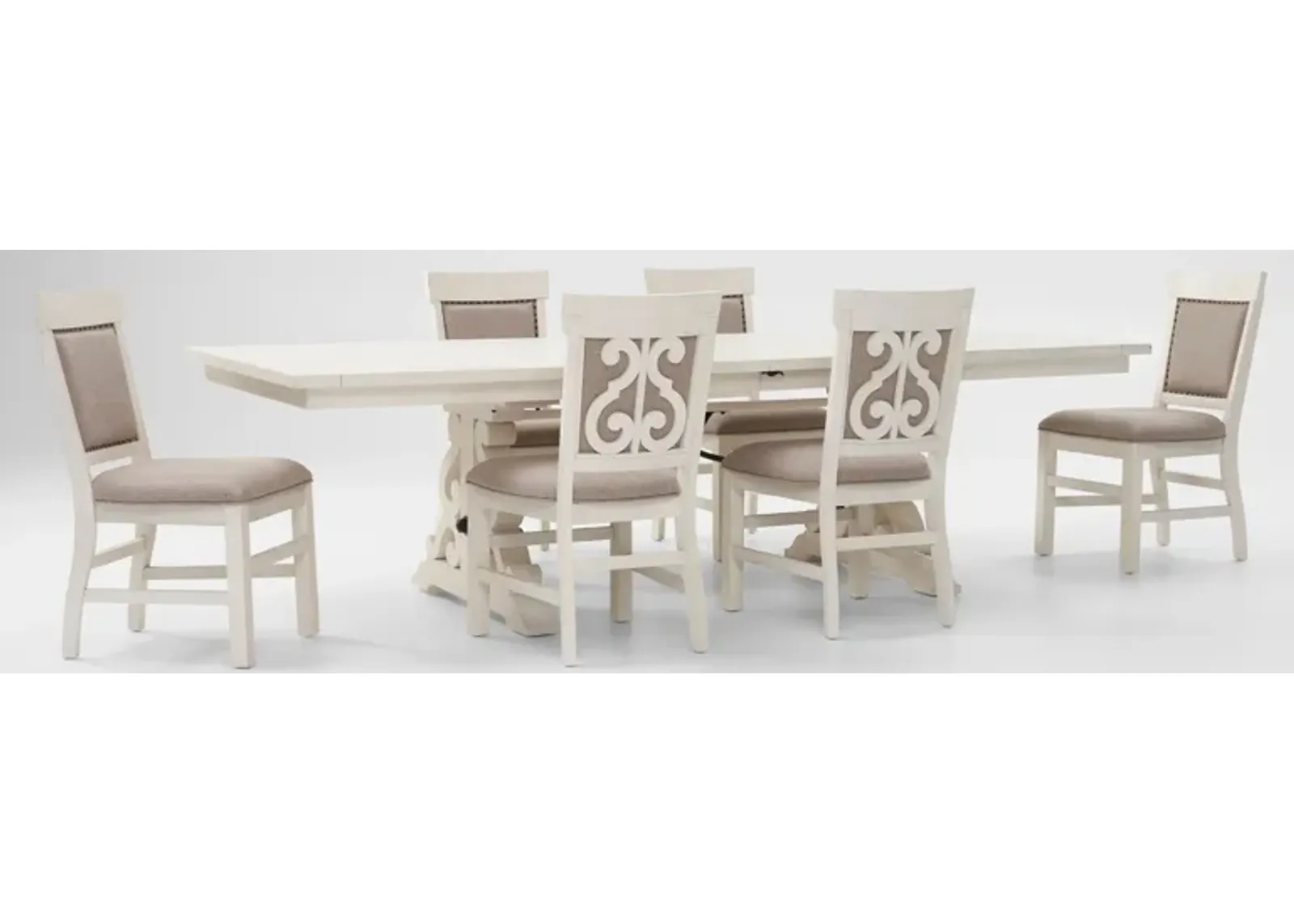 Charthouse Rectangular Extendable Dining Table and 6 Upholstered Dining Chairs - Alabaster