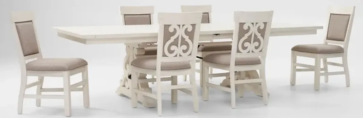 Charthouse Rectangular Extendable Dining Table and 6 Upholstered Dining Chairs - Alabaster