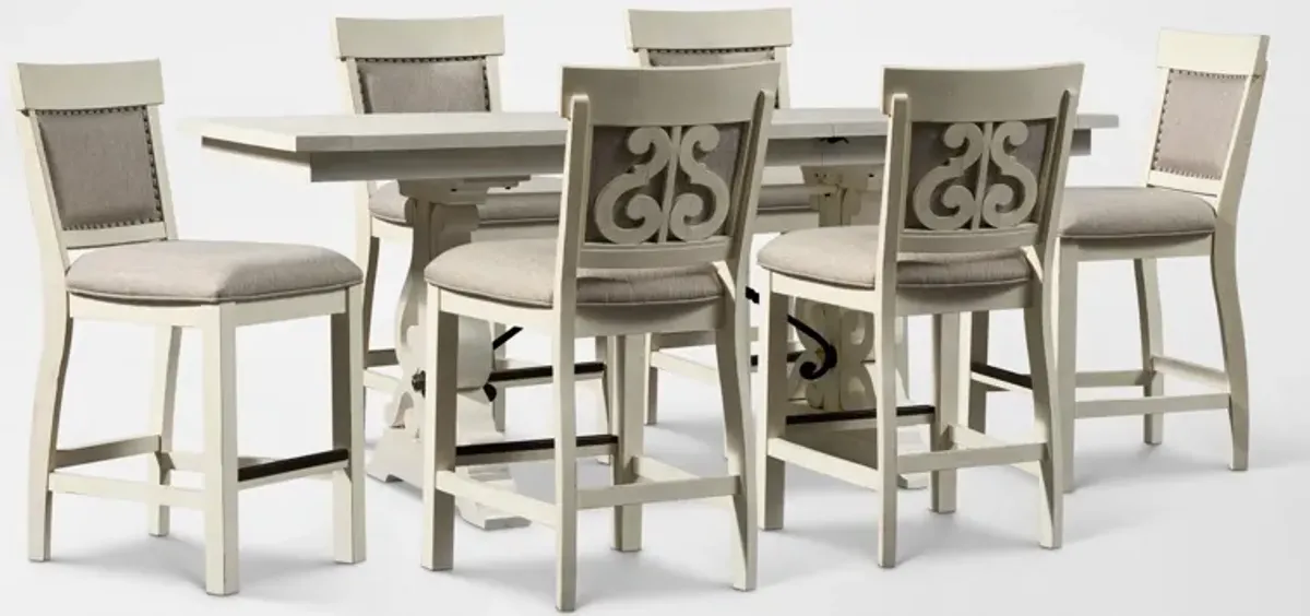 Charthouse Counter-Height Dining Table and 6 Upholstered Stools - Alabaster
