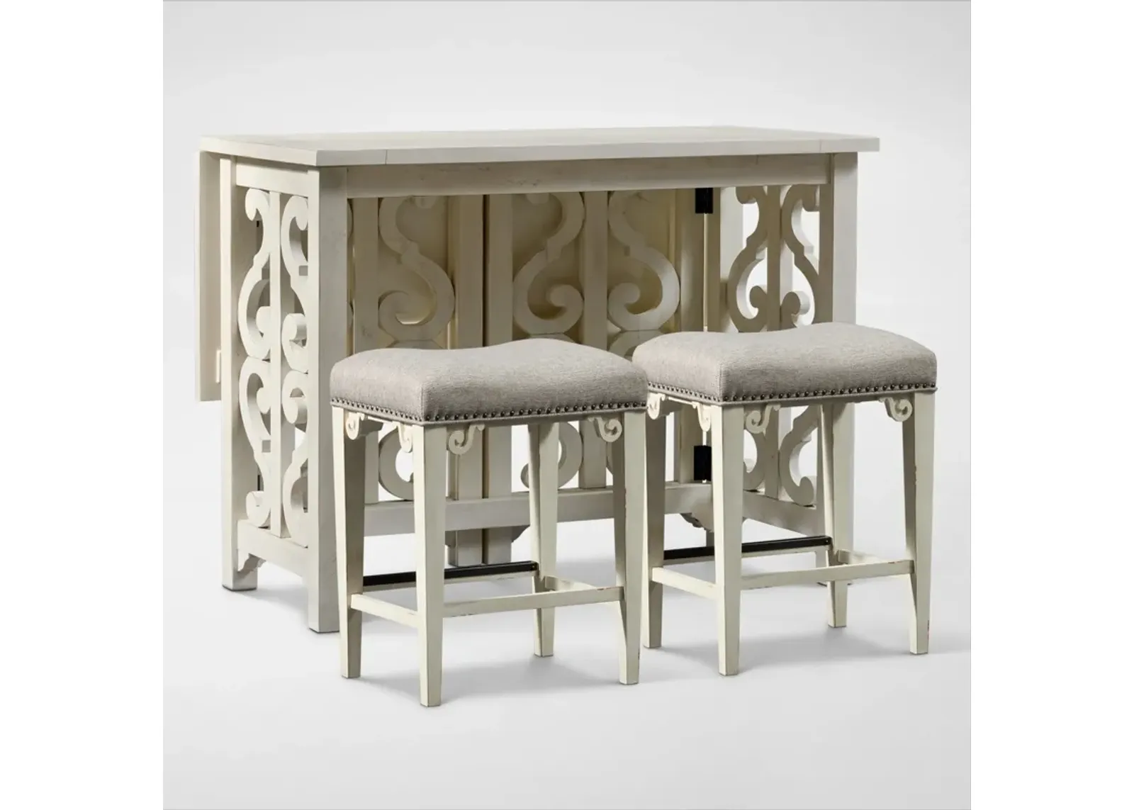 Charthouse Breakfast Bar and 2 Counter-Height Backless Stools - Alabaster