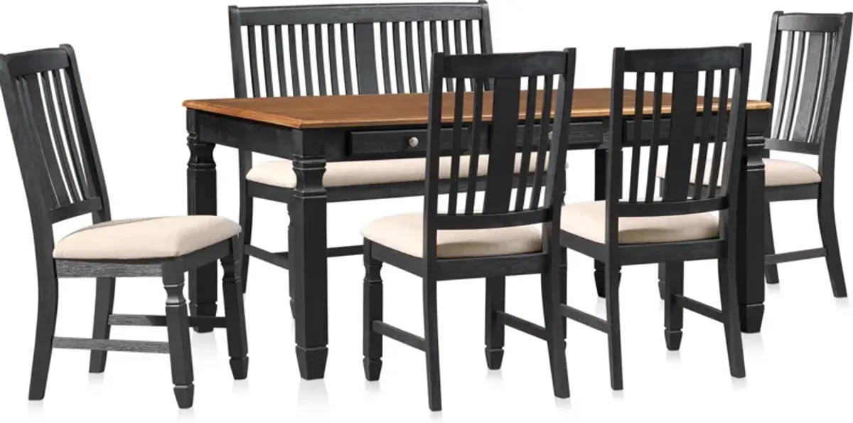 Glendale Dining Table, 4 Chairs and Bench - Black