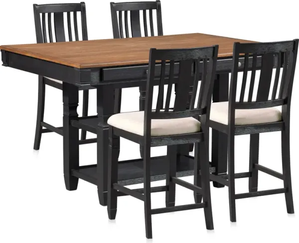 Glendale Kitchen Island and 4 Stools - Black