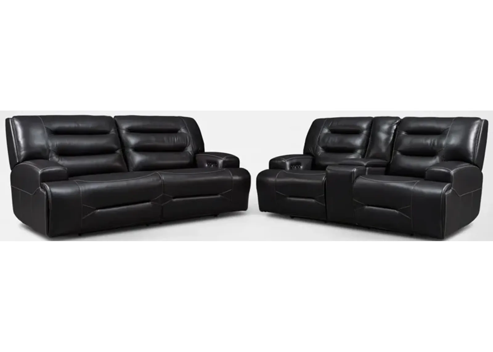 Preston Dual-Power Reclining Sofa and Loveseat Set - Black