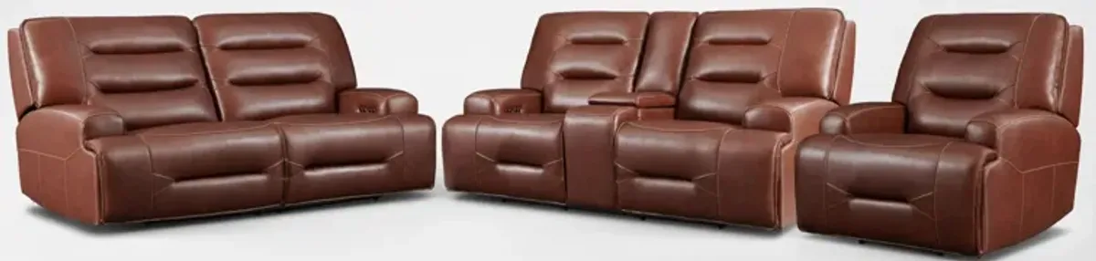 Preston Dual-Power Reclining Sofa, Loveseat and Recliner - Caramel