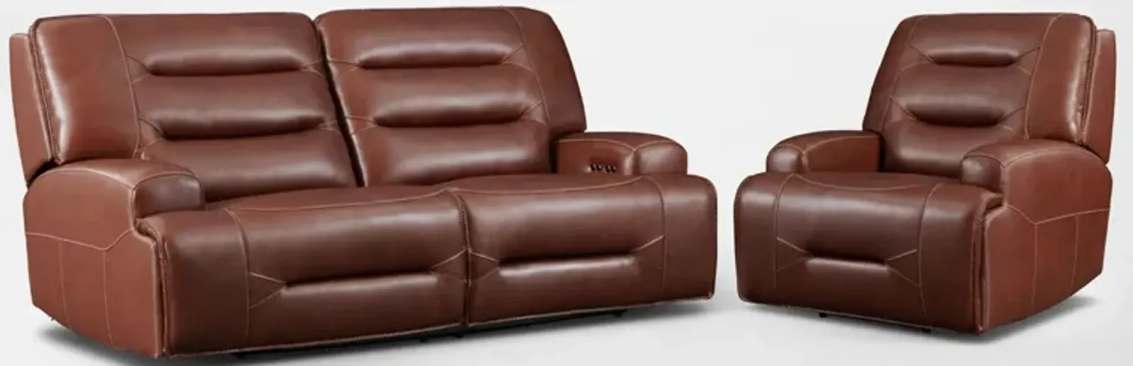 Preston Dual-Power Reclining Sofa and Recliner Set - Caramel