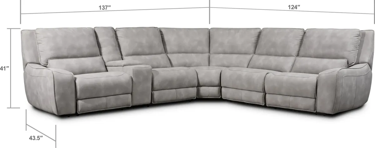 Holden 6-Piece Dual-Power Reclining Sectional with 3 Reclining Seats - Gray