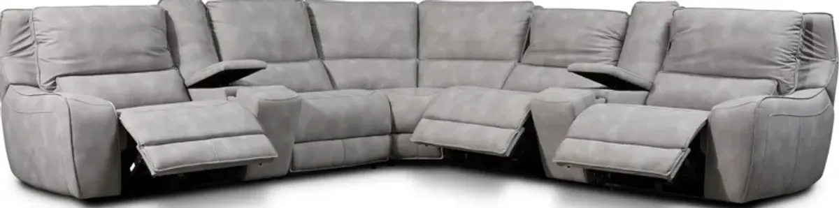 Holden 7-Piece Dual-Power Reclining Sectional with 3 Reclining Seats - Stone