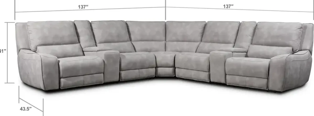 Holden 7-Piece Dual-Power Reclining Sectional with 3 Reclining Seats - Stone