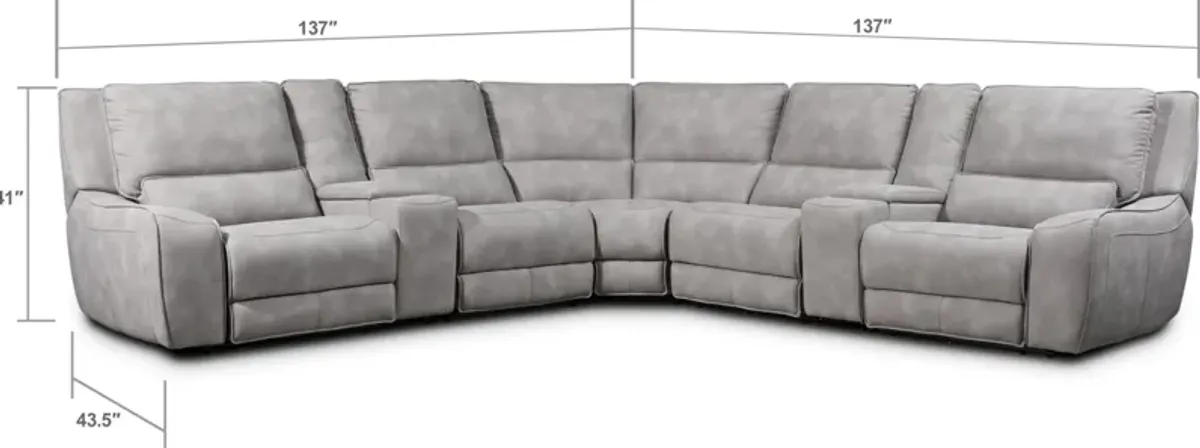 Holden 7-Piece Dual-Power Reclining Sectional with 3 Reclining Seats - Gray