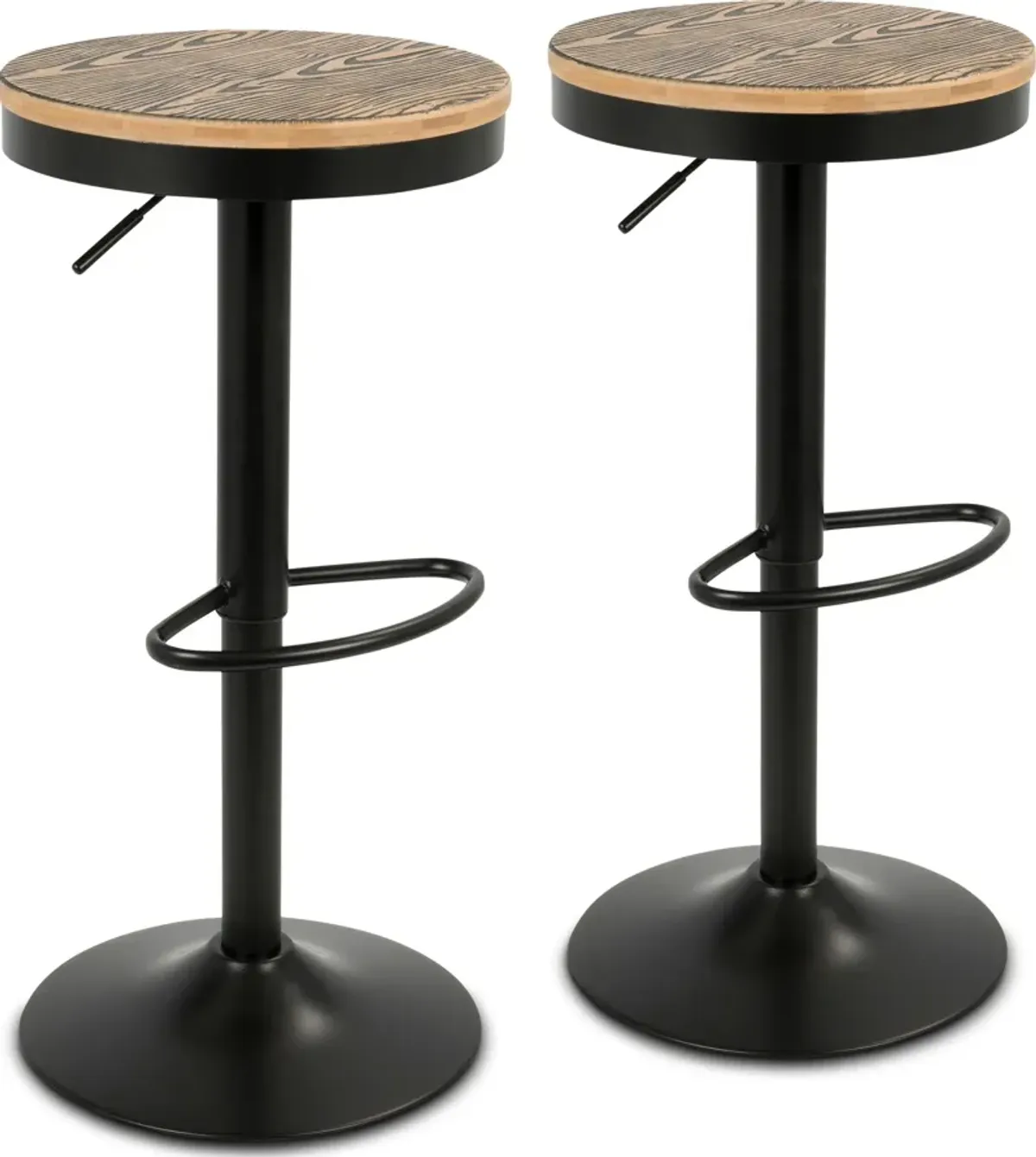 Noa Set of 2 Adjustable Swivel Bar Stools - Black