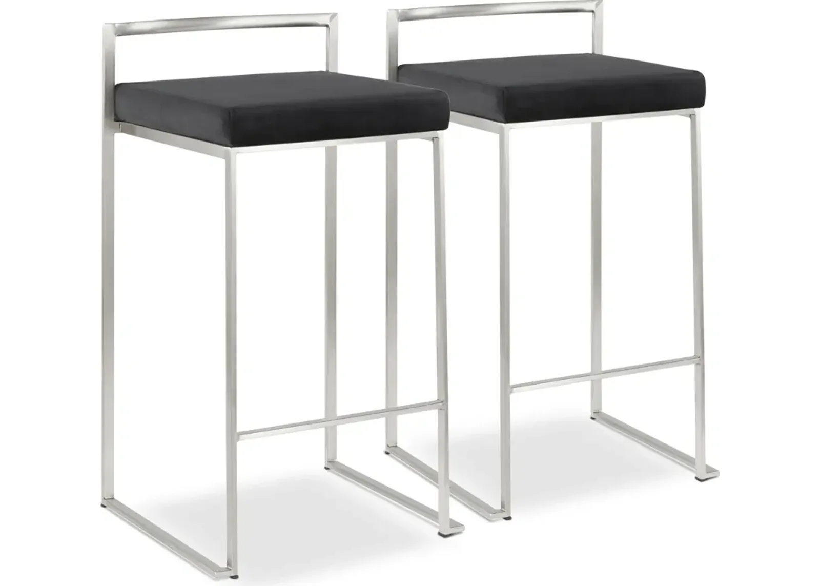 Reine Set of 2 Low Back Velvet Counter Stools - Steel/Black