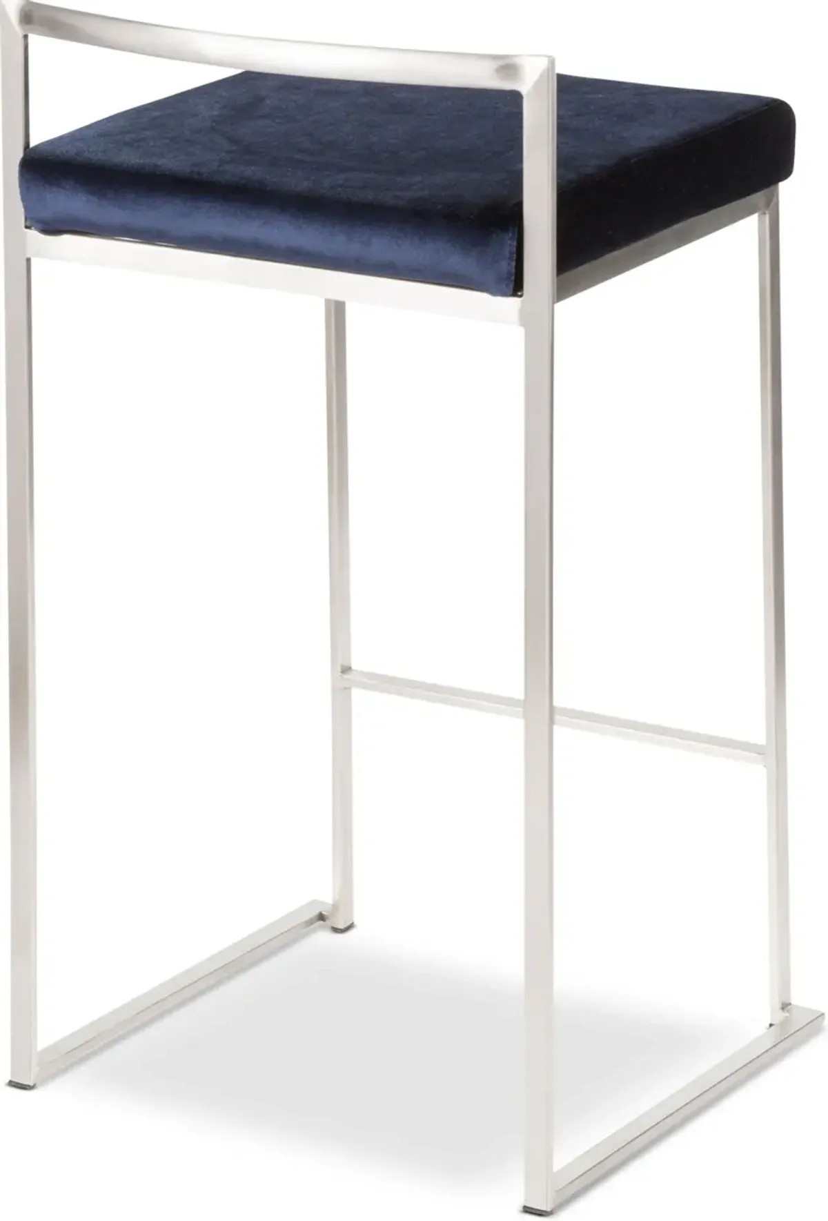 Reine Set of 2 Low Back Velvet Counter Stools - Steel/Blue