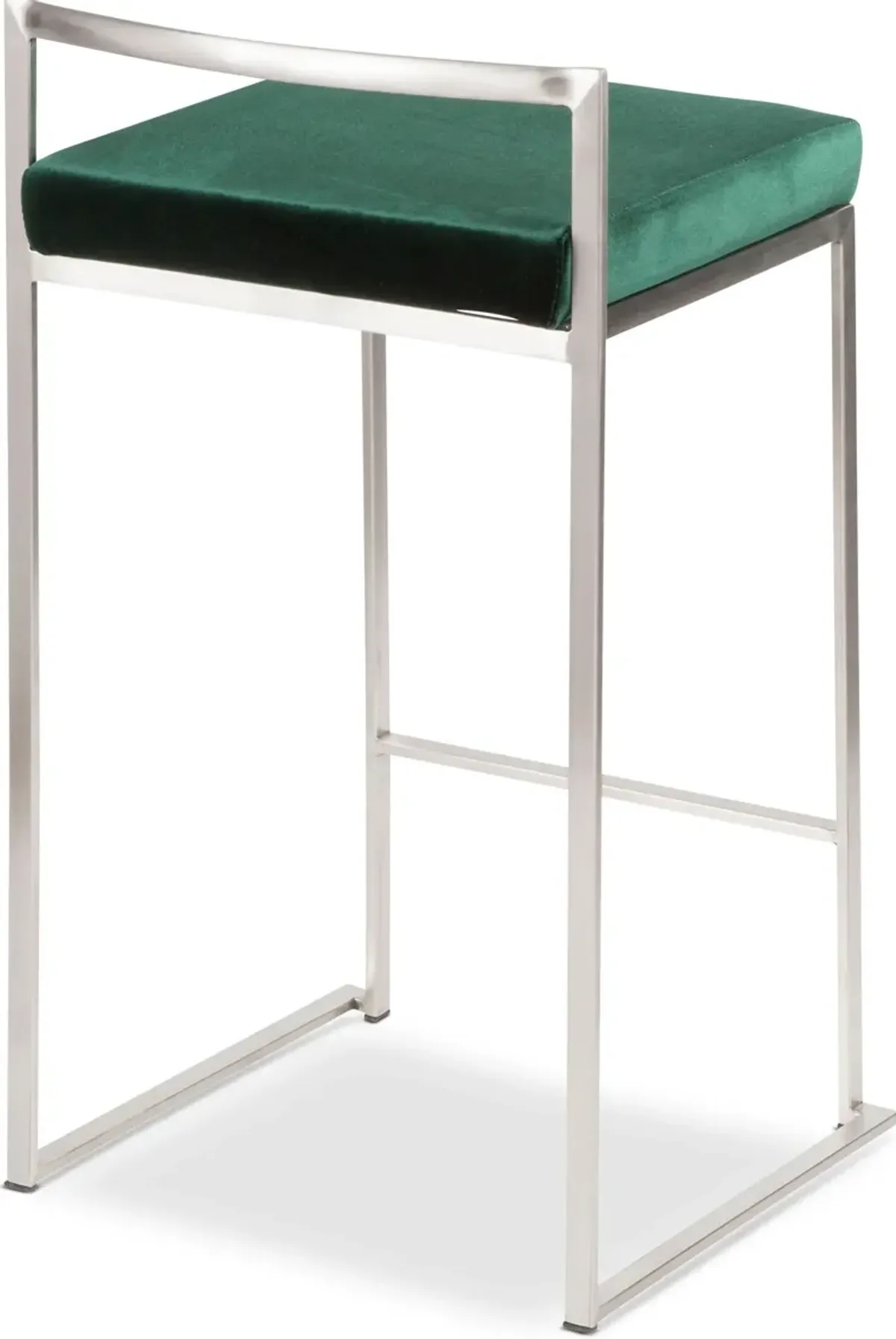 Reine Set of 2 Low Back Velvet Counter Stools - Steel/Green