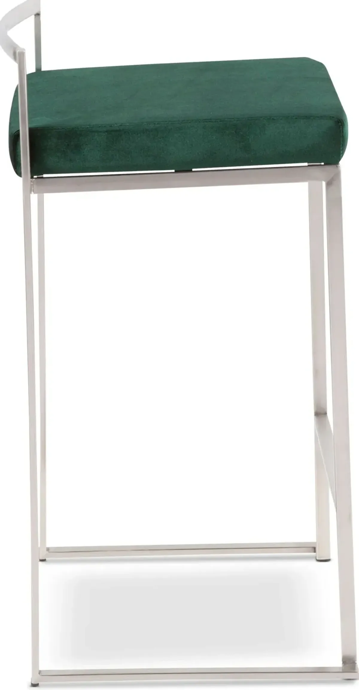 Reine Set of 2 Low Back Velvet Counter Stools - Steel/Green