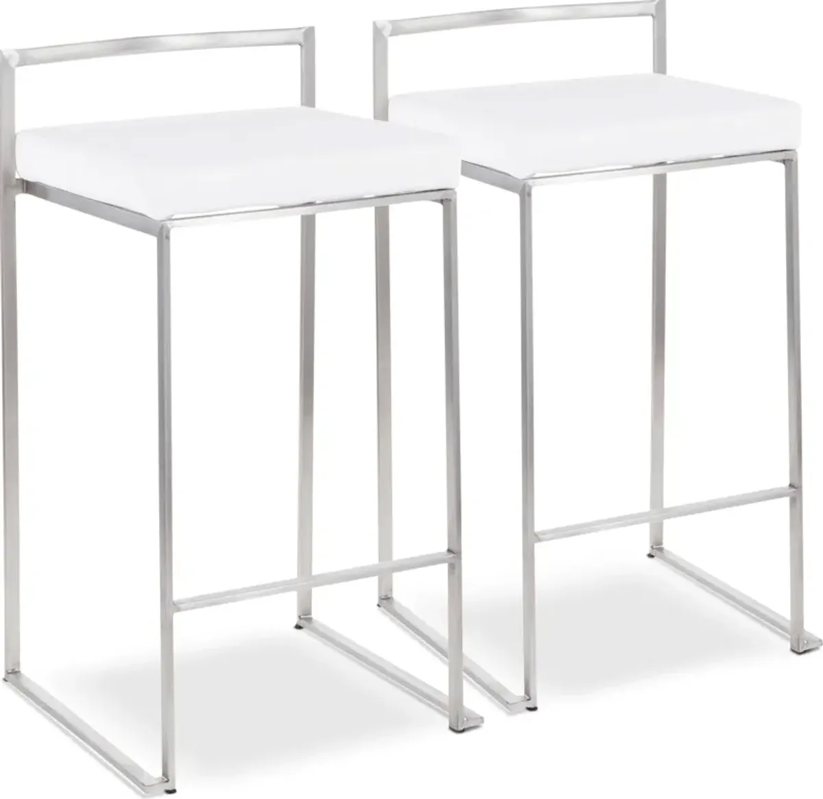 Reine Set of 2 Low Back Velvet Counter Stools - Steel/White