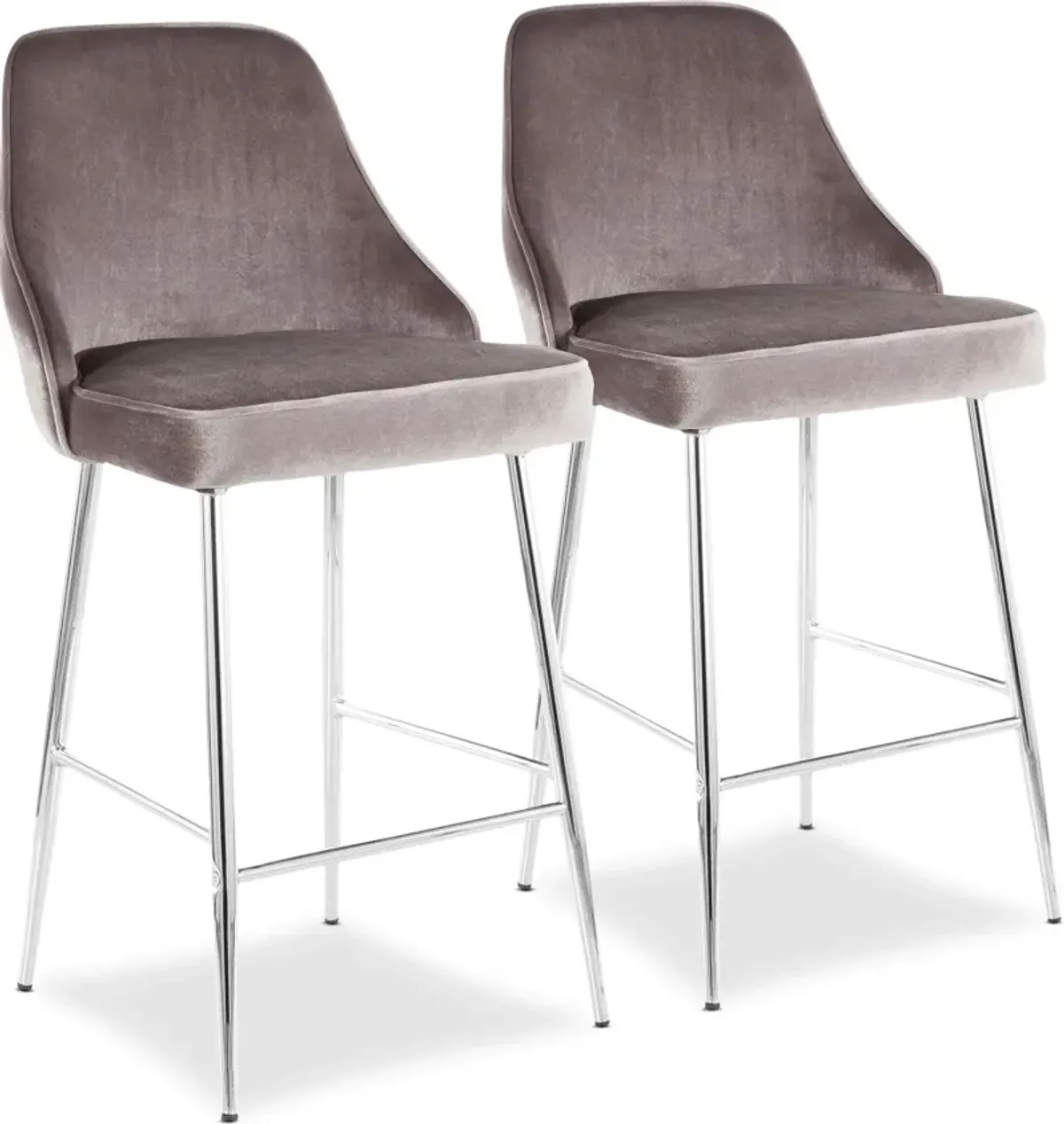 Ali Set of 2 Counter-Height Stools - Silver Velvet/Chrome