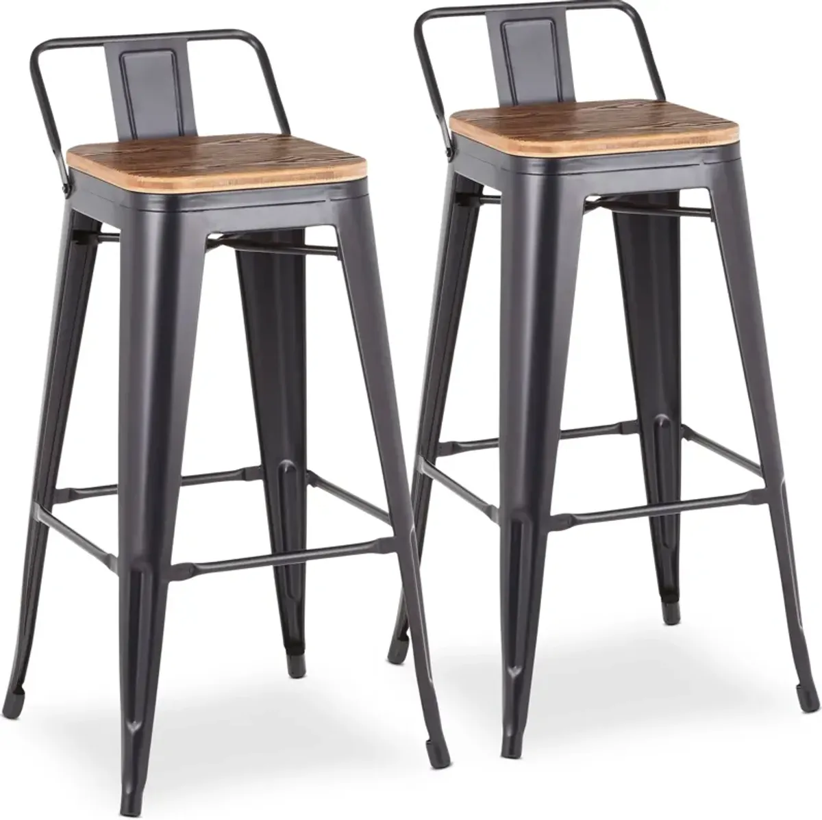 Dax Set of 2 Low Back Bar Stools - Black