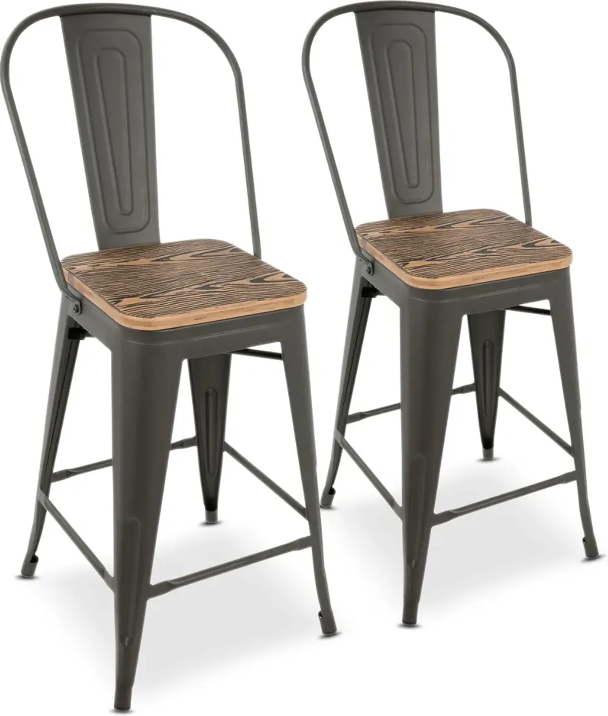 Dax Set of 2 High Back Counter-Height Stools - Gray