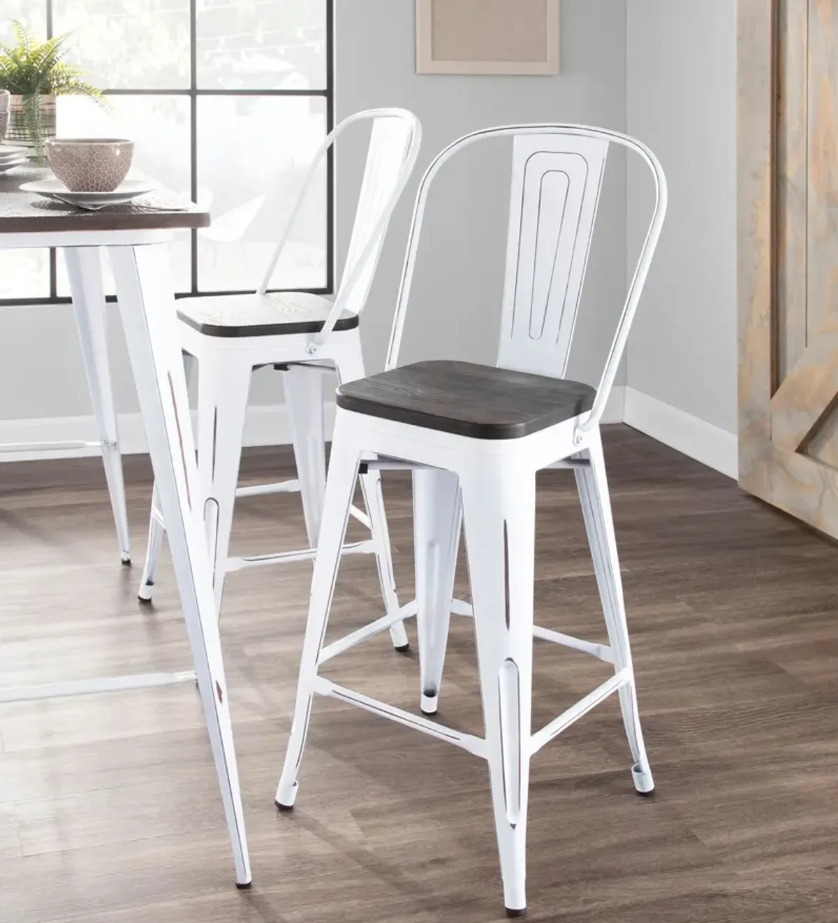 Dax Set of 2 High Back Counter-Height Stools - White