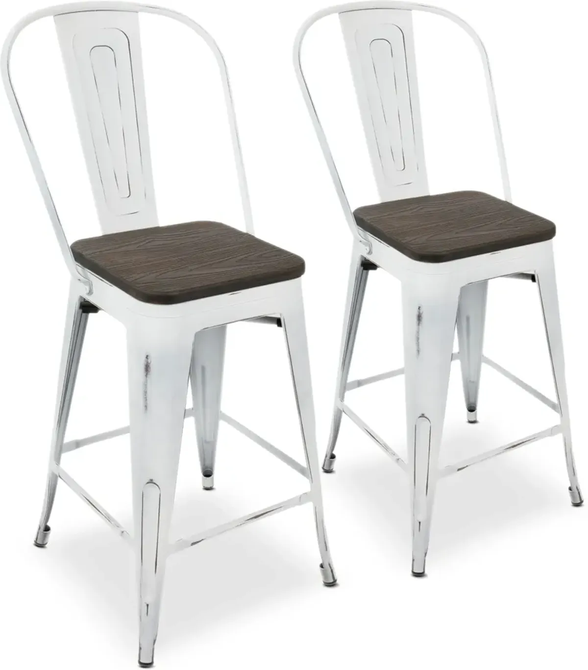 Dax Set of 2 High Back Counter-Height Stools - White