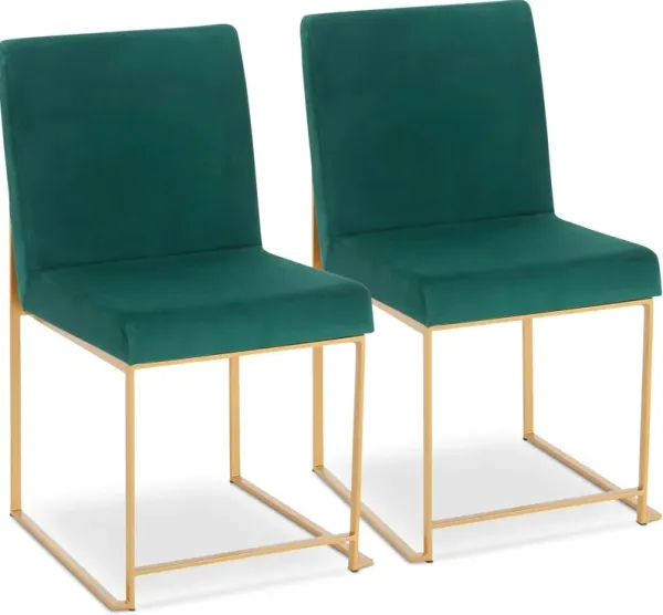 Reine Set of 2 Velvet Dining Chairs - Gold/Green