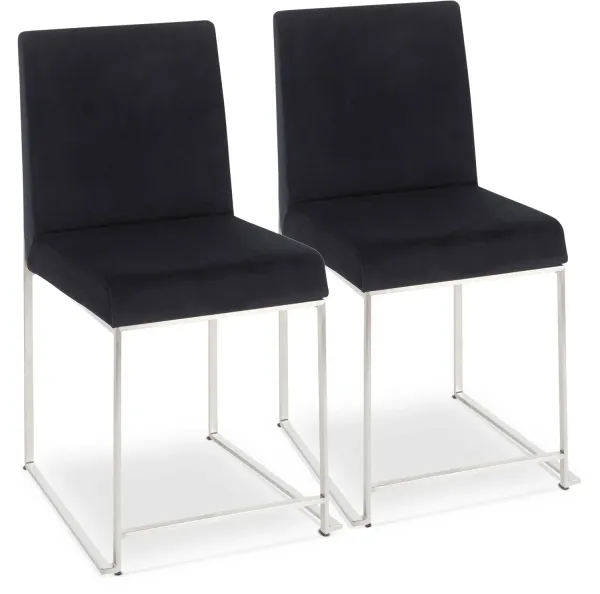 Reine Set of 2 Velvet Dining Chairs - Steel/Black