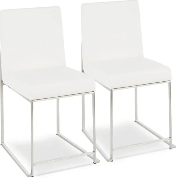 Reine Set of 2 Vegan Leather Dining Chairs - Steel/White