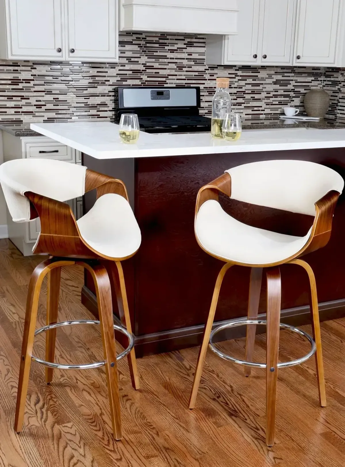 Leo Set of 2 Swivel Bar Stools - Cream