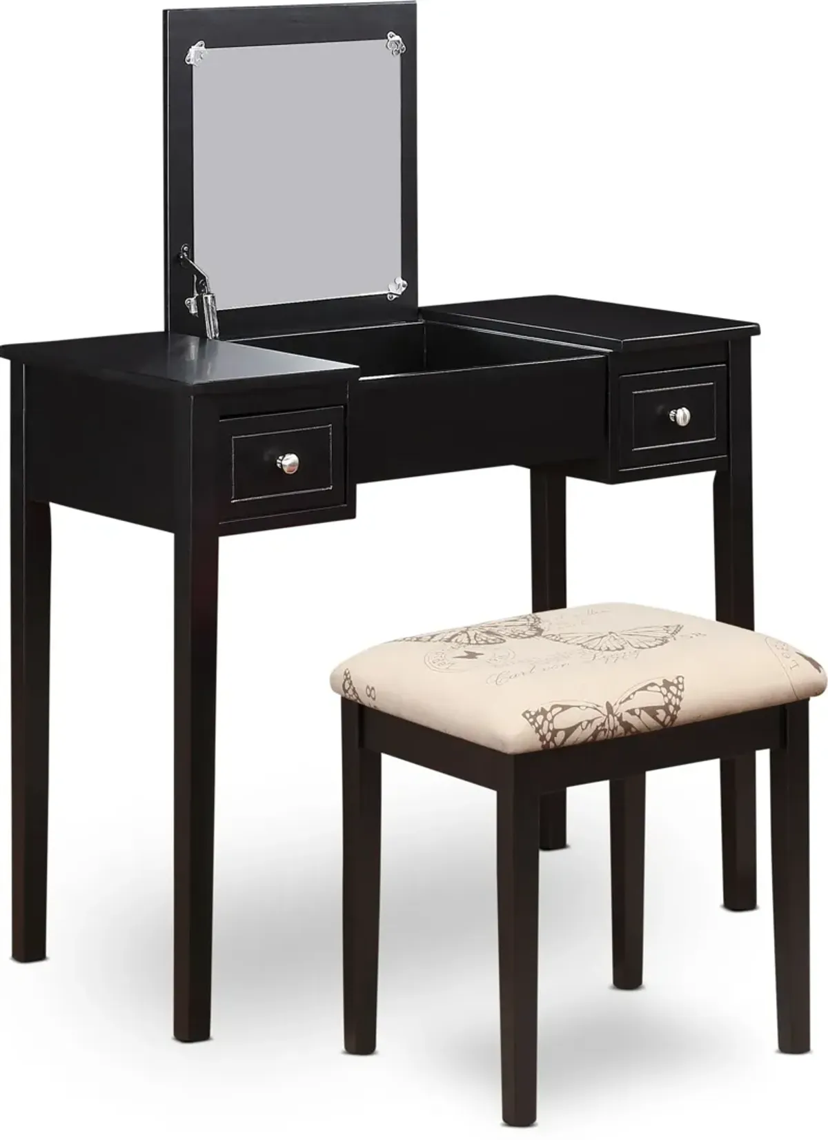 Butterfly Vanity Desk and Stool - Black