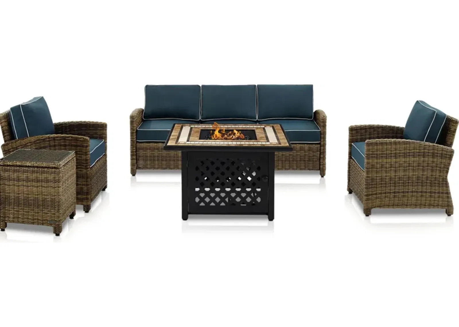 Destin Outdoor Sofa, 2 Chairs, End Table and Fire Table - Navy