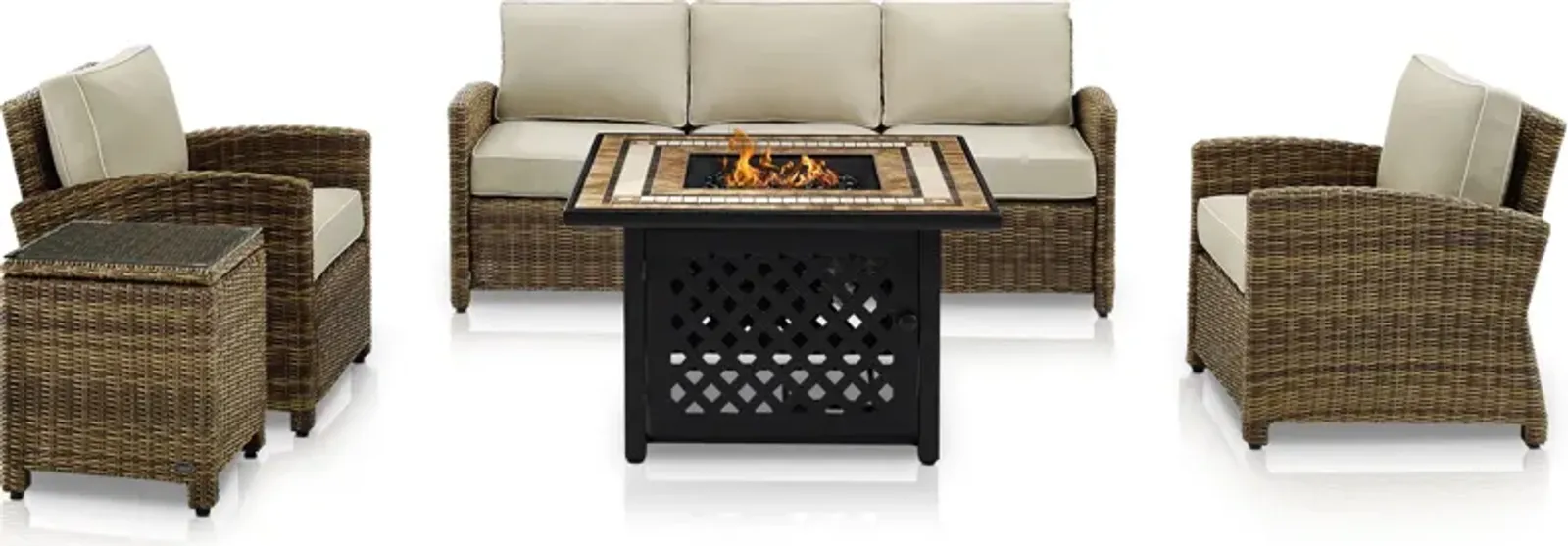 Destin Outdoor Sofa, 2 Chairs, End Table and Fire Table - Sand