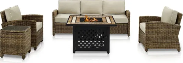 Destin Outdoor Sofa, 2 Chairs, End Table and Fire Table - Sand