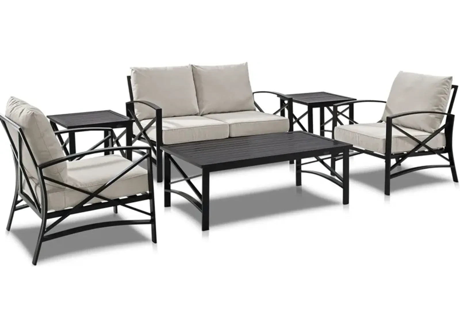 Clarion Outdoor Loveseat, 2 Chairs, Coffee Table and 2 End Tables Set - Oatmeal