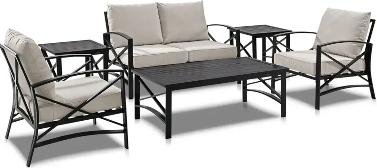 Clarion Outdoor Loveseat, 2 Chairs, Coffee Table and 2 End Tables Set - Oatmeal