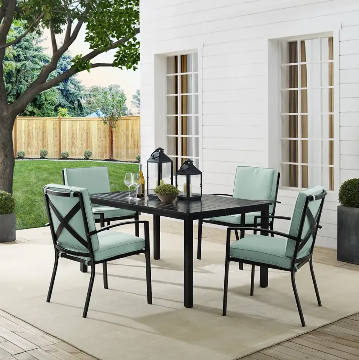 Clarion Outdoor Dining Table and 4 Dining Chairs - Mist