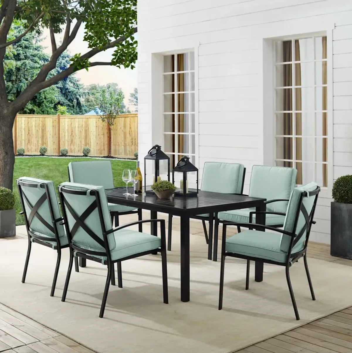 Clarion Outdoor Dining Table and 6 Dining Chairs - Mist