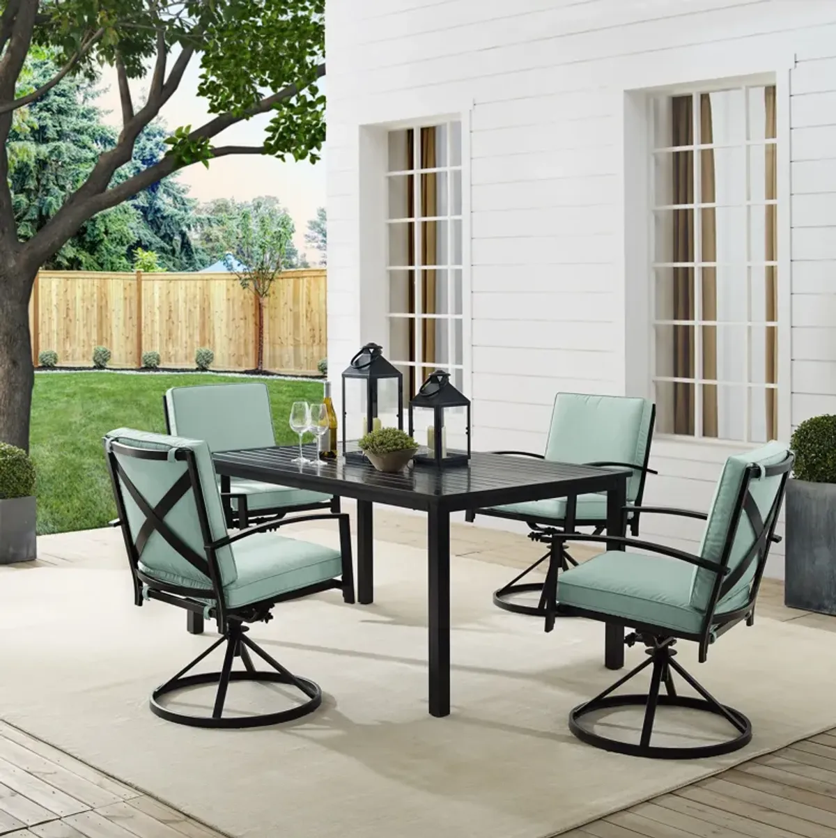 Clarion Outdoor Dining Table and 4 Swivel Chairs - Mist