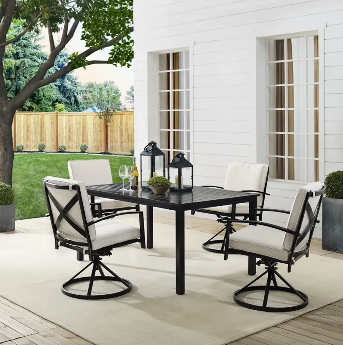 Clarion Outdoor Dining Table and 4 Swivel Chairs - Oatmeal