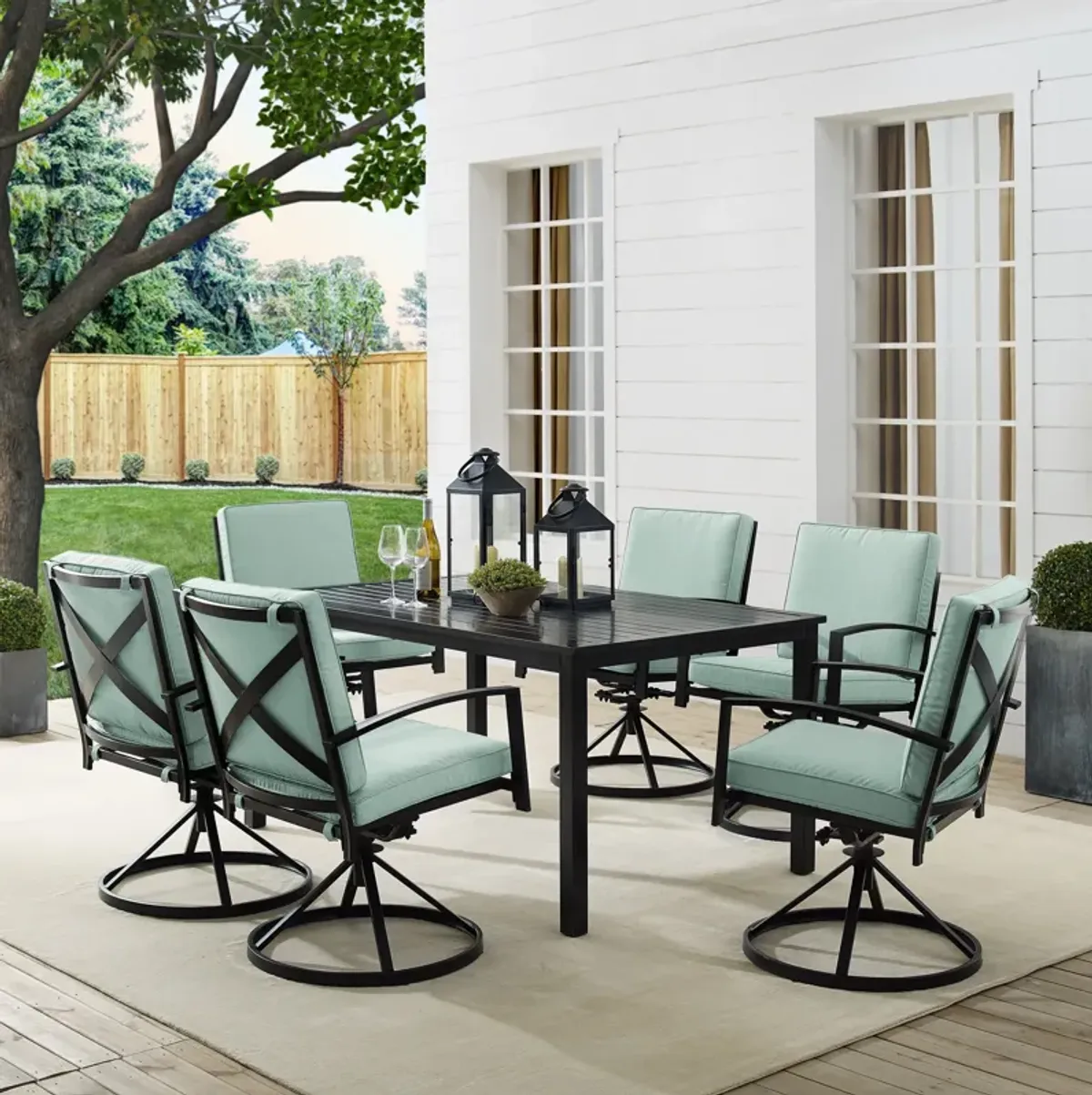 Clarion Outdoor Dining Table and 6 Swivel Chairs - Mist