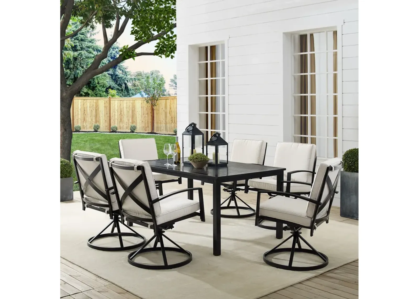 Clarion Outdoor Dining Table and 6 Swivel Chairs - Oatmeal