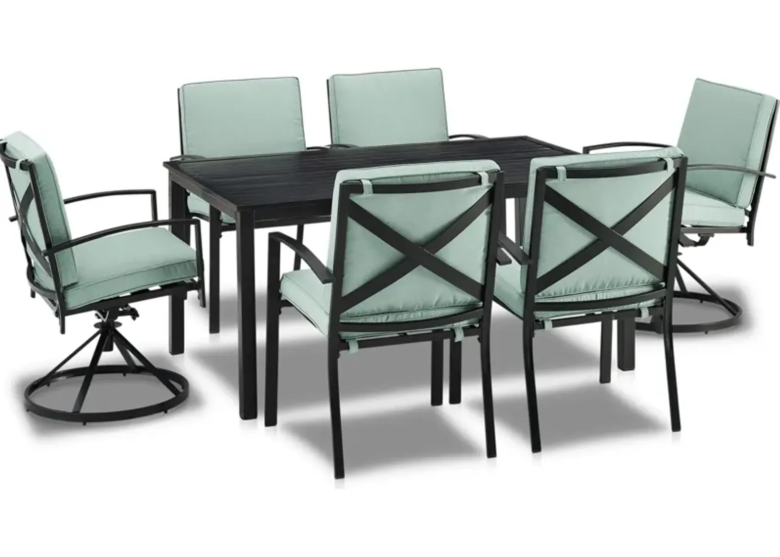 Clarion Outdoor Dining Table, 4 Dining Chairs and 2 Swivel Chairs - Mist