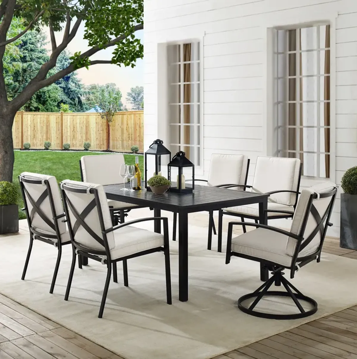 Clarion Outdoor Dining Table, 4 Dining Chairs and 2 Swivel Chairs - Oatmeal