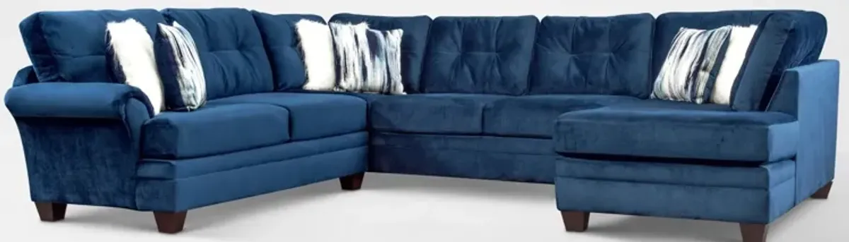 Cordelle 3-Piece Sectional with Right-Facing Chaise - Blue