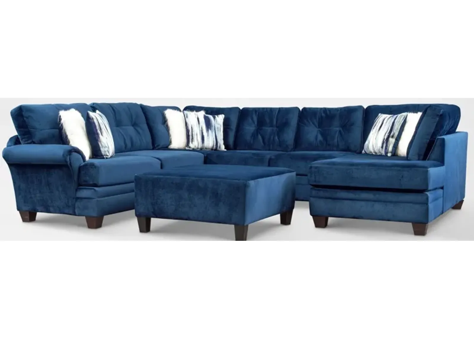 Cordelle 3-Piece Sectional with Right-Facing Chaise and Ottoman - Blue