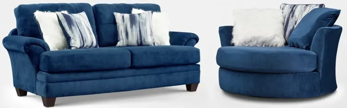Cordelle Sofa and Swivel Chair Set - Blue