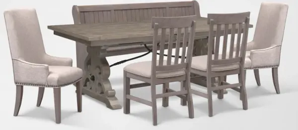 Charthouse Rectangular Extendable Dining Table, 2 Host Chairs, 2 Dining Chairs and Bench - Gray